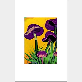 PURPLE AND GREEN VAN GOGH STYLE MUSHROOMS Posters and Art